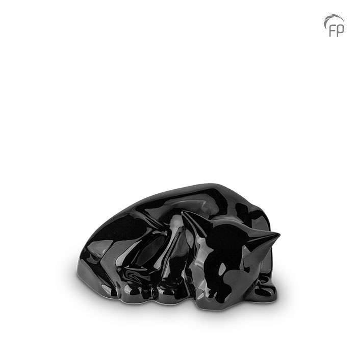 Keramische dierenurn - Mastaba Ceramika kat glanzend zwart liggend - 0,50 Liter