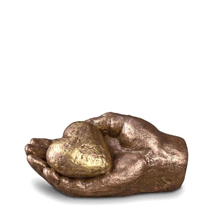 Keramische urn - Troost Hand met Hartje koperkleur - 0,05 Liter