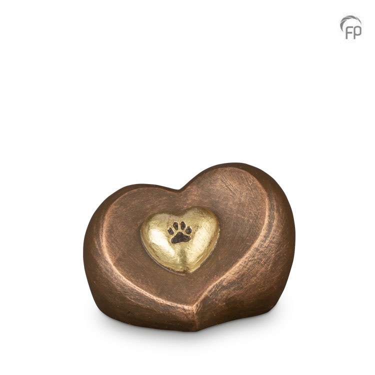 Keramische dierenurn - Hart met hondenpootje brons - 0,70 Liter