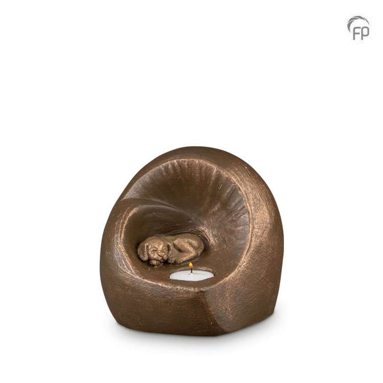 Keramische dierenurn - Hond met waxine brons - 0,50 Liter